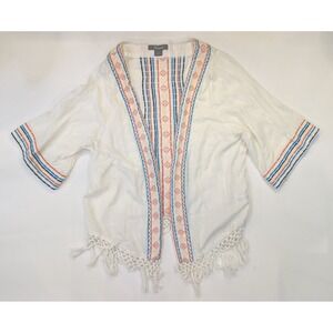 Natural Reflections‎ White Boho Embroidered Cardigan Women's Size Small